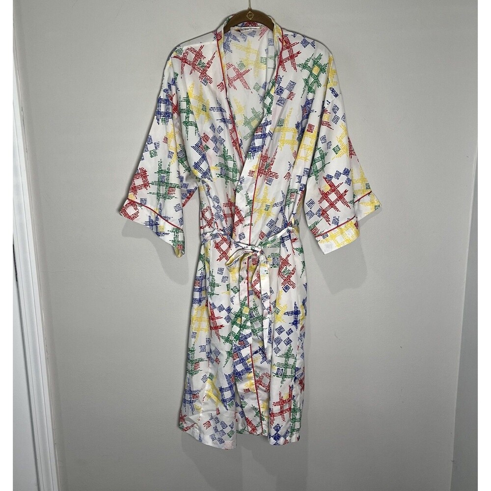 Vintage‎ David Brown Saks 5th Avenue Robe Women's Large Colorful Geometric 80s